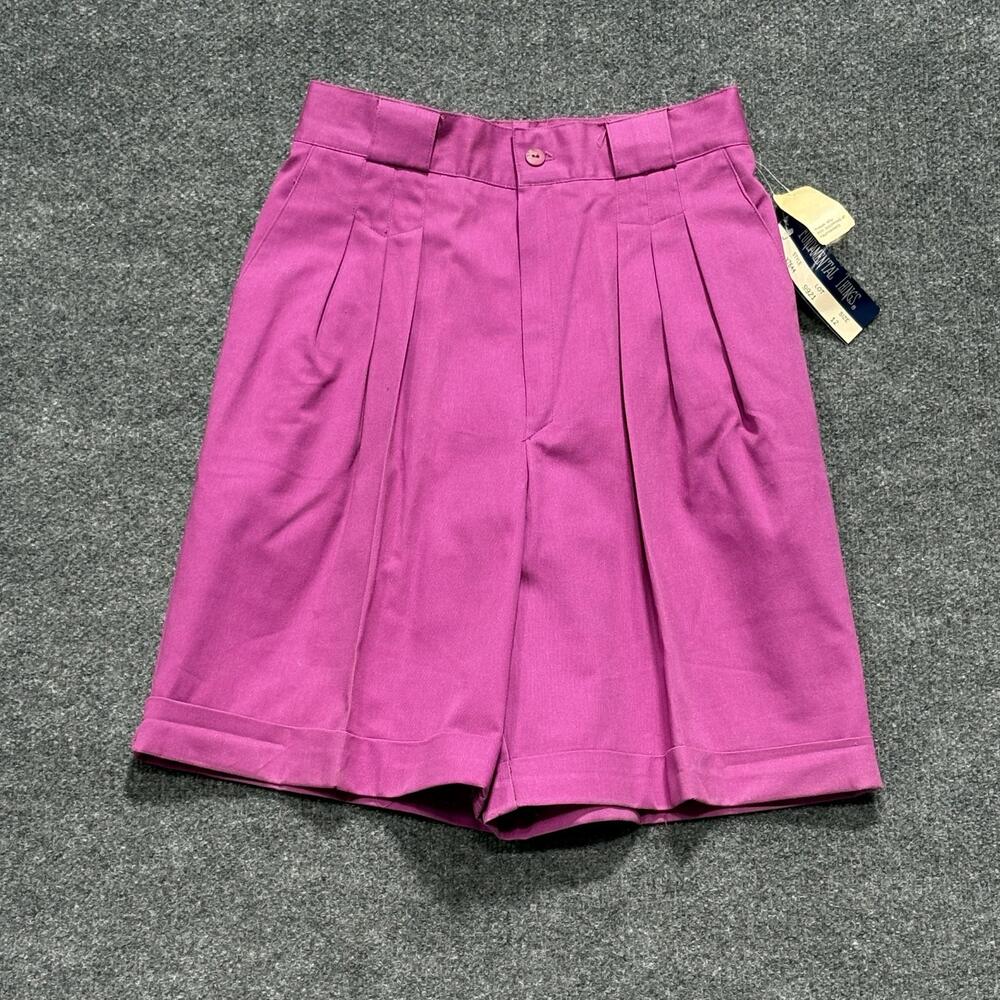 Vintage Fundamental Things Shorts Womens 12 Purple Twill Pleated Bermuda Cuffed